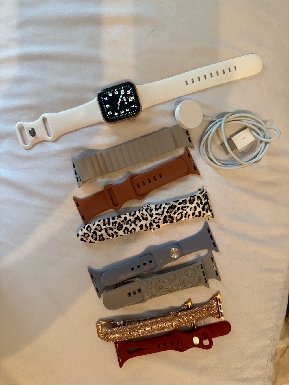 Apple Watch with White Sport Band and Interchangeable Bands
